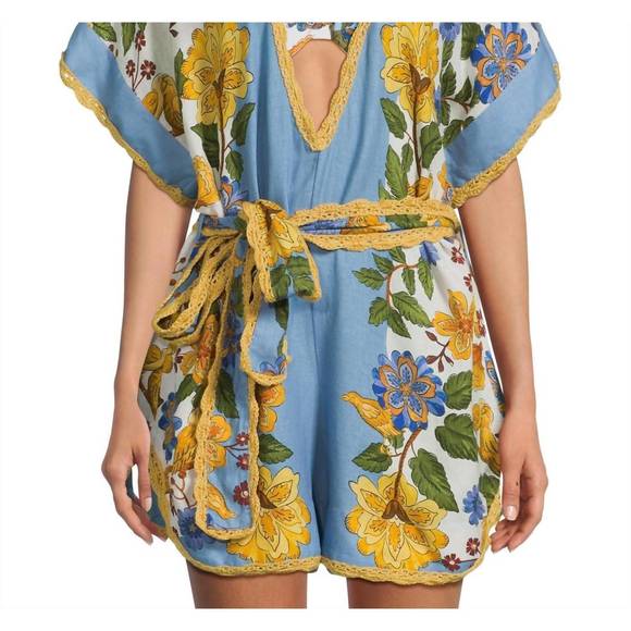NEW FARM RIO garden scarf cover up romper in blue - Picture 1 of 3